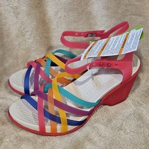 Crocs Huarache Women's Wedge Sandals Multi Colored/Pink Size 6 - NWT